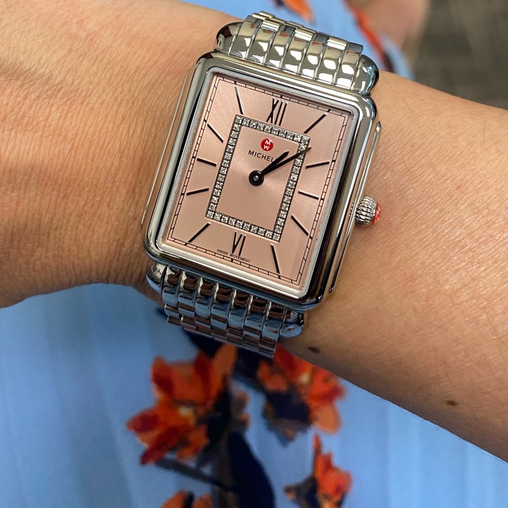 MICHELE Women's Deco II Desert Rose Pink/Silver Watch with Diamonds